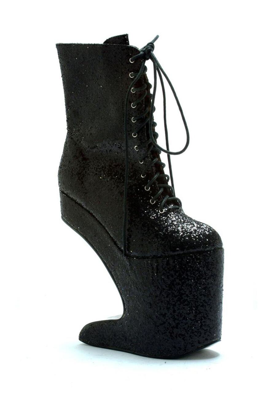 Bettie Page Womens's BP579-Chablis Platform Boot- Black Glitter - Size 7